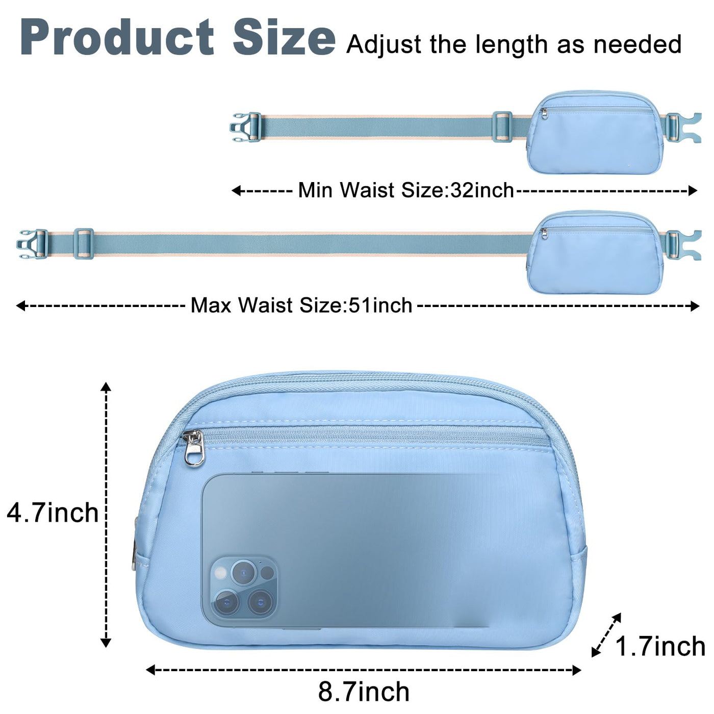 Fanny pack belt bag, sports fashion crossbody bag with adjustable strap