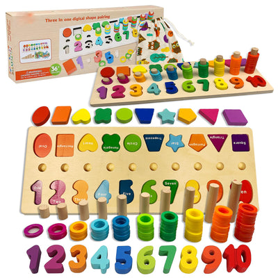 2 in 1 children's educational toy motor skills toy puzzles, puzzle game wooden blocks wood learning numbers