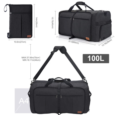 Foldable travel bag large weekender overnight bag with shoe compartment, waterproof/sports bag