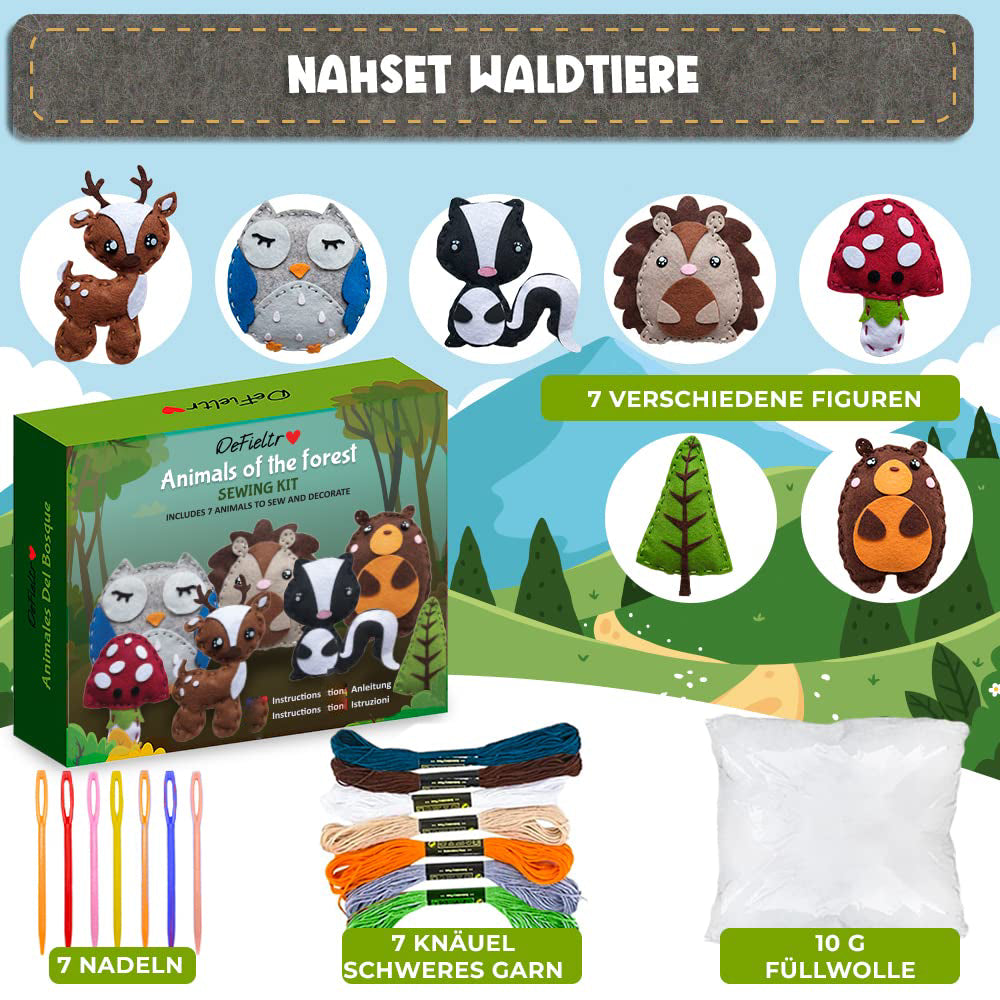 Waldtier-Nähset, Häkel- & Stickset Kinder, magischer Nähspaß Schule der magischen Tiere