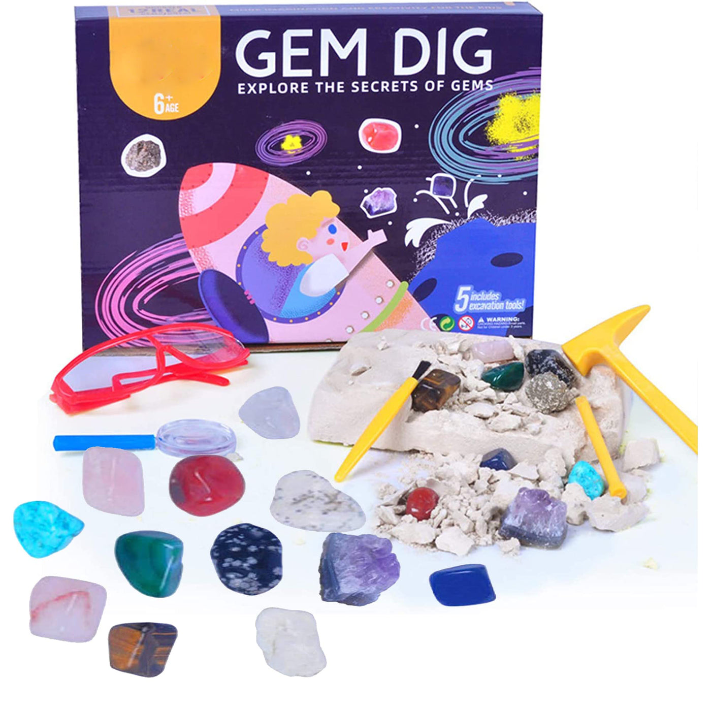 Gemstone Digging Set Christmas Gifts 12 Colorful Gemstones