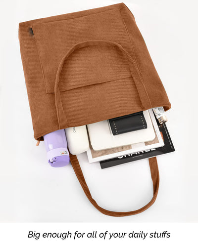 Handbag Bag Shopper Large Shoulder Bag Corduroy Bucket Bag Fabric Bag for College School Work Travel Shopping