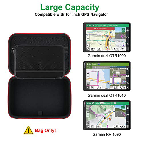 Hard Carrying GPS Case for l Garmin dēzl LGV 1010, Garmin Camper 1090, Garmin dēzl LGV1000 MT-D truck navigation device, Mesh bag for car charger, USB cable