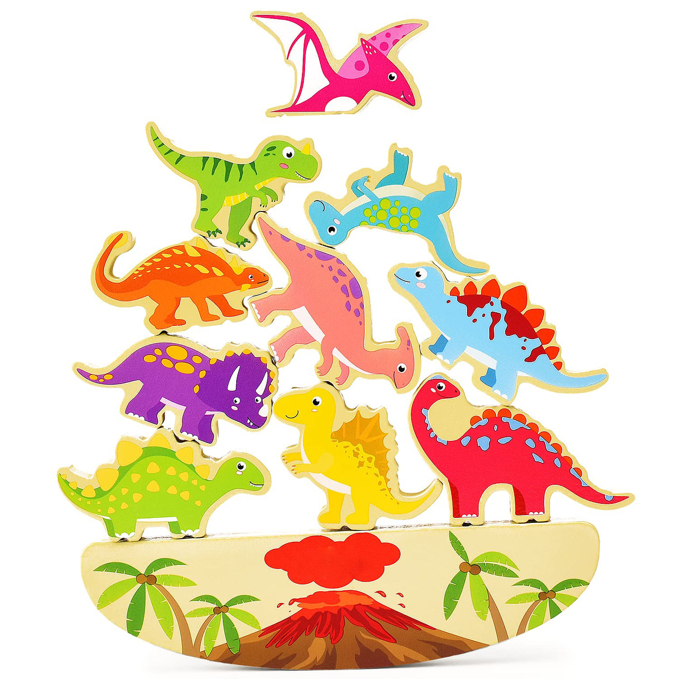 Stacking game dinosaur toy, balancing stacks