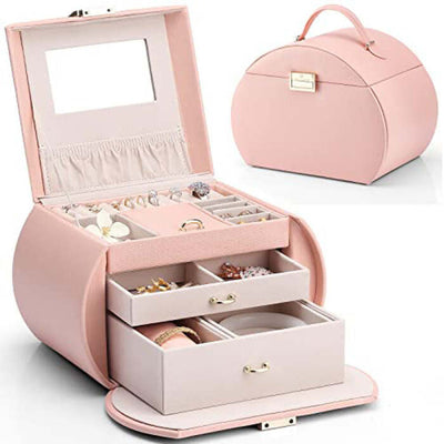 Jewelry box, leather jewelry box with mirror, jewelry box with drawers, jewelry box teenager earrings, necklaces, bracelets and watches jewelry storage