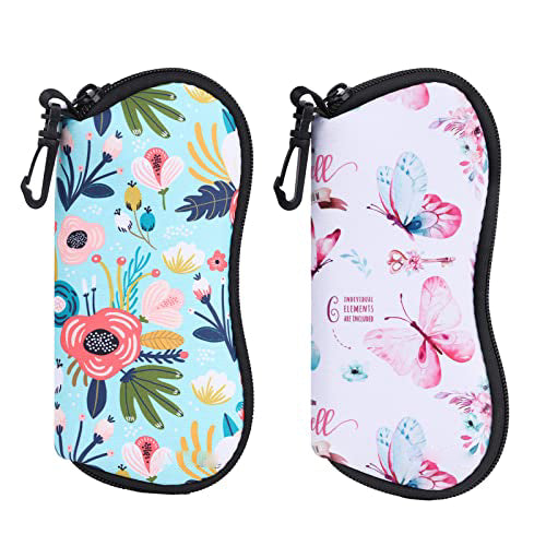 2-piece soft sunglasses case,Neoprene glasses bag with zipper,Portable glasses bag with hook