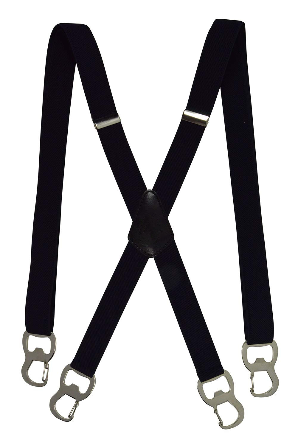 Narrow suspenders with beer bottle openers and snap hooks