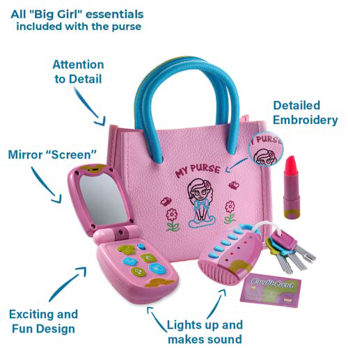 Princess set with purse, flip phone, light up remote control with keys, play lipstick, kids credit card - role play toys