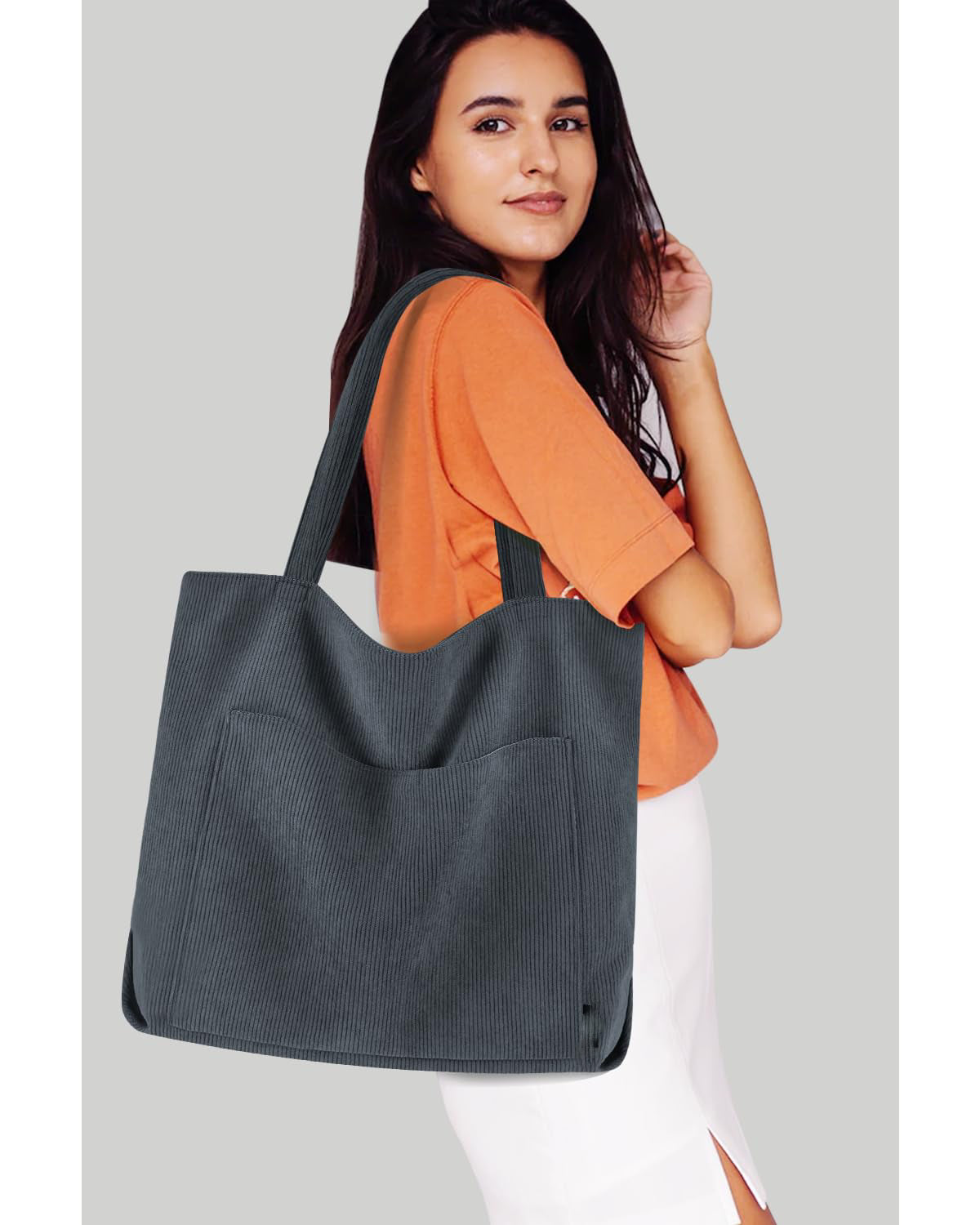 cord Tasche Umhängetasche mit Reißverschluss, Groß Shopper Tasche Tote Bag Handtasche