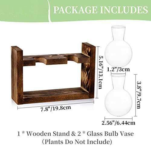 Propagation Station 2 Piece Bulb Avocado Vase Glass Acorn Vase For Flowers Terrarium Jar Planter With Wooden Shelf Stand Holder