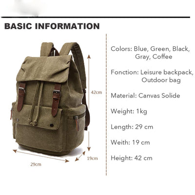 Canvas Vintage Laptop-Rucksack, Rucksack für Wandern, Reisen, geräumige Tasche