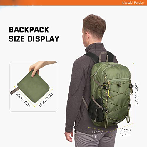 Faltbarer Rucksack Ultraleichter Tagesrucksack Verstaubarer Tagesrucksack Wasserdichter Wanderrucksack Reiserucksack für Camping Outdoor Wandern