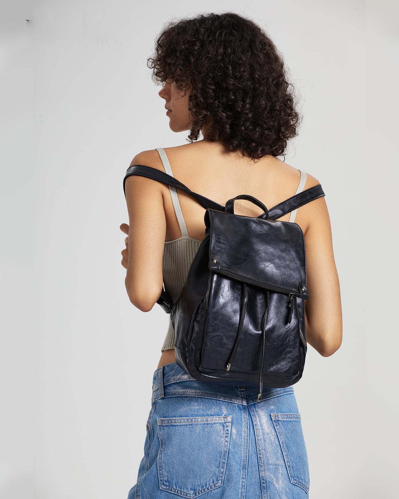 Small Elegant Modern Backpack, PU Leather Anti-Theft Backpack Waterproof City Backpack