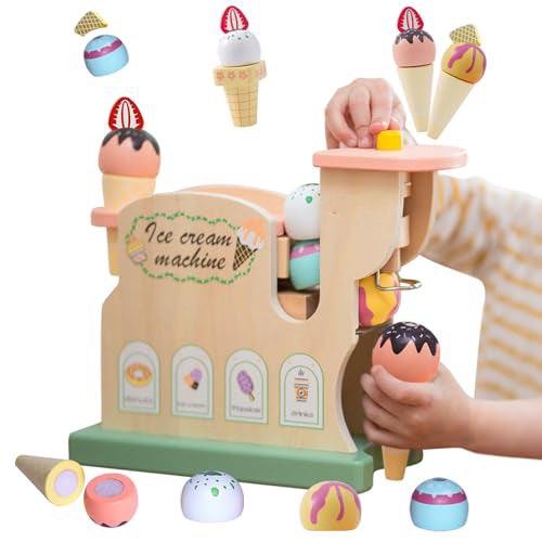 Ice cream maker wooden toy, children's kitchen & store accessories, ice cream parlor toddlers wood