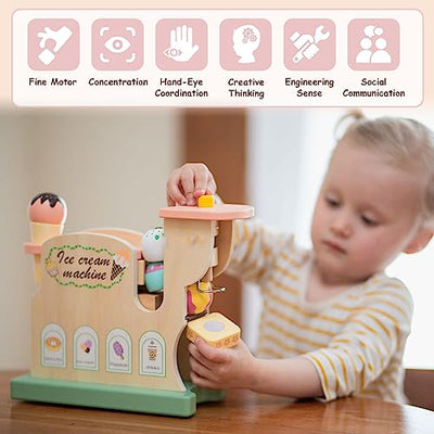 Ice cream maker wooden toy, children's kitchen & store accessories, ice cream parlor toddlers wood