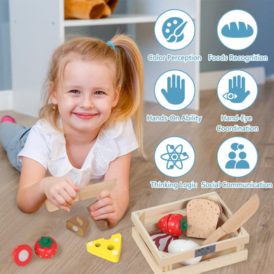 Wooden breakfast set for cutting food, children's kitchen store