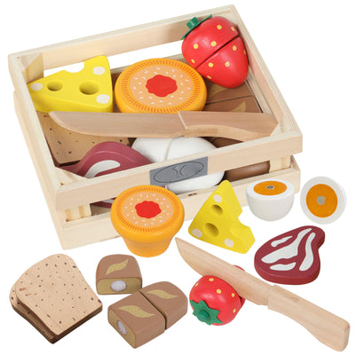 Wooden breakfast set for cutting food, children's kitchen store