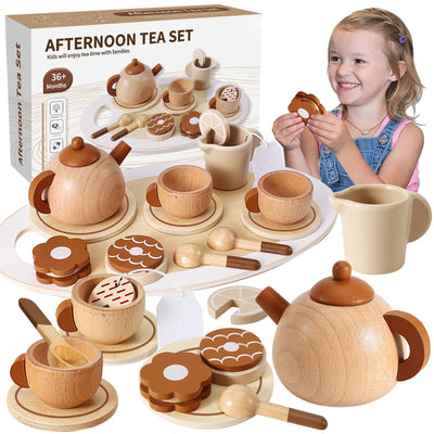 Tea service play kitchen Tea party set with teapot Children's kitchen Wooden toy