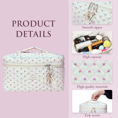 Travel cosmetic bag, make-up bag, quilted toiletry bag