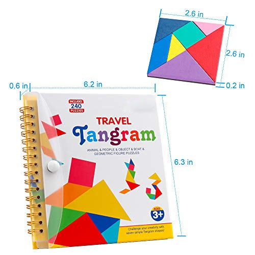 Puzzle Tangram de voyage avec 3 Tangram magnétiques - Tangos de voyage sur la route - Jeux de dissection avec solution