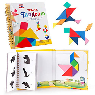 Puzzle Tangram de voyage avec 3 Tangram magnétiques - Tangos de voyage sur la route - Jeux de dissection avec solution