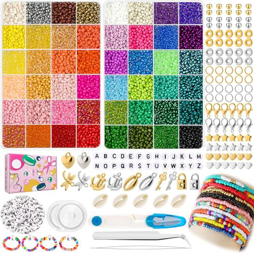 7000 pieces Colorful glass beads set, DIY beads for threading with letter beads for gift ideas