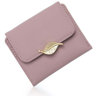 Wallet with RFID Blocking PU Leather Purse Small Wallet with Gold Leaf Buttons and Multiple Card Slots