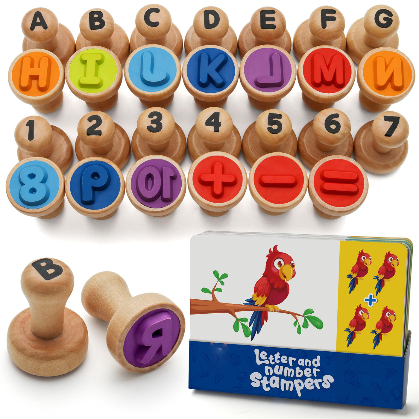 Wooden letters with digital seals, ABC writing letters seals and learning math with digital seals art and craft supplies