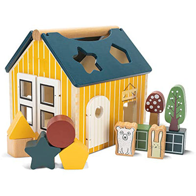 Wooden plug house with 12 wooden blocks