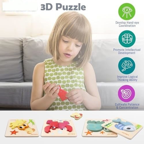 Wooden puzzle wooden toys for kids, 4 pieces plug in puzzle wood