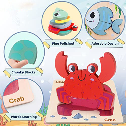 Airlab Holzpuzzle 4er-Set - Montessori Lernspielzeug Für Kinder Ab 2 Jahren