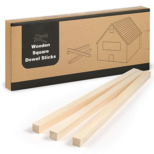 Wooden Sticks Square, Square Dowel Sticks, Unfinished Square Wooden Dowel Sticks for Craft Projects and DIY Activities