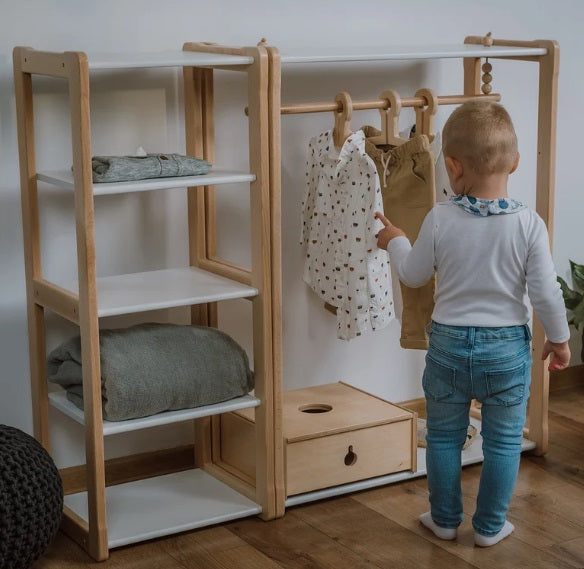 Open Montessori shelves for storing children's items
