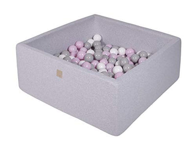 Ball pool baby - square 90x90x40cm baby pool for children with 200 balls, cotton, light gray: pastel pink/grey/white