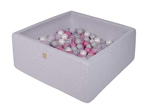 Ball pool baby - square 90x90x40cm baby pool for children with 200 balls, cotton, light gray: transparent/light pink/white pearl/grey