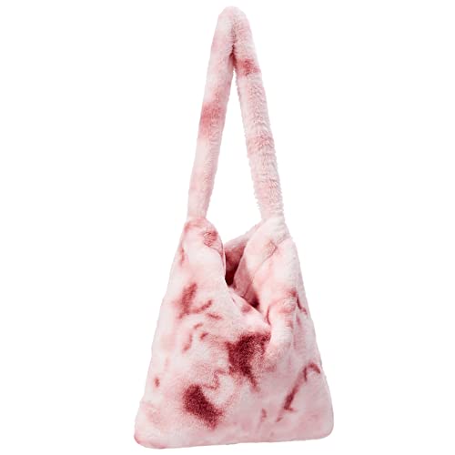 Plush Handbag with Zipper Cute Fluffy Crossbody Bag Shoulder Bag, Pink