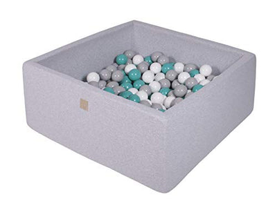 Ball pool baby - square 90x90x40cm baby pool for children with 200 balls, cotton, light gray: Turquoise/Gray/White