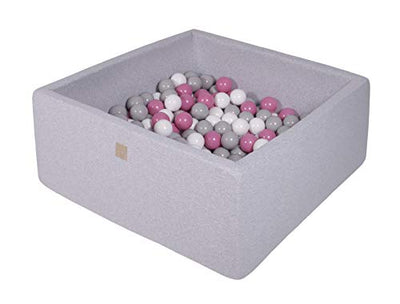 Ball pool baby - square 90x90x40cm baby pool for children with 200 balls, cotton, light gray: gray/white/light pink