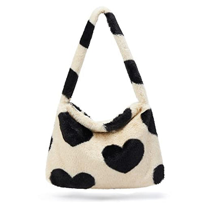 Plush Bag, Small Shoulder Bag, Handbag Small Cute Fluffy and Soft Bag for Teen Trendy, Black