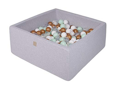 Ball pool baby - square 90x90x40cm baby pool for children with 200 balls, cotton, light gray: White/Gold/Transparent/Mint