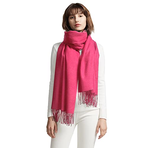 Scarf Warm Autumn Plain Cotton with Tassels/Fringes, 40+ Colors Plain & Plaid Pashmina xl Scarves, Pink Red