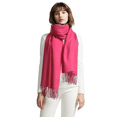 Scarf Warm Autumn Plain Cotton with Tassels/Fringes, 40+ Colors Plain & Plaid Pashmina xl Scarves, Pink Red