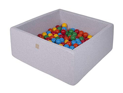 Ball pool baby - square 90x90x40cm baby pool for children with 200 balls, cotton, light gray: yellow/red/dark green/orange/blue