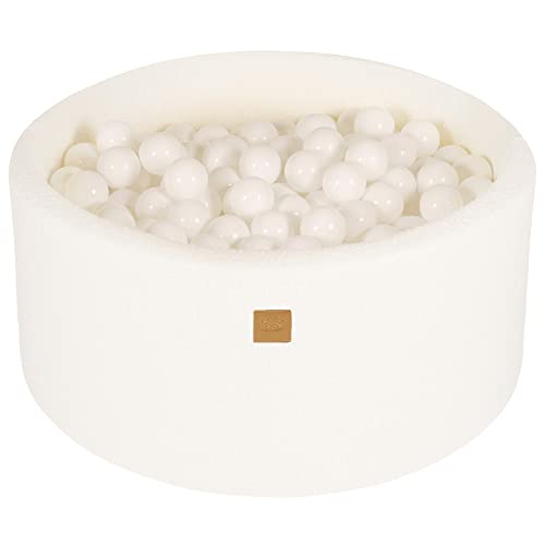 Ball Pool Baby - Round 90x40cm Baby Pool for Children with 200 Balls, Boucle, White: All White