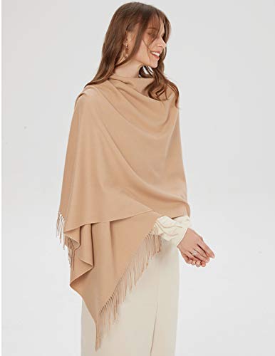 Scarf Warm Winter Autumn Plain Cotton with Tassels/Fringes, 40+ Colors Solid & Plaid Pashmina xl Scarves Beige Light Camel