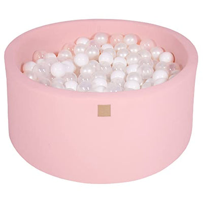 Ball Pool Baby - Round 90x40cm Baby Pool for Kids with 300 Balls, Cotton, Light Pink: White/Transparent/Pearl White