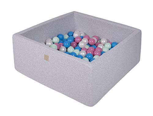 Ball pool baby - square 90x90x40cm baby pool for children with 200 balls, cotton, light gray: Blue/White Pearl/Light Pink/Mint