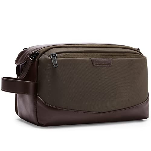 Toiletry Bag, Leather Travel Culture Organizer, Dopp Kit Waterproof Shaving Bag for Culture Accessories, Brown