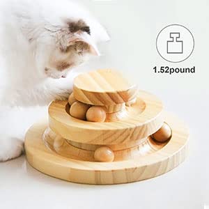 Interactive wooden cat toy double layer rotating smart track ball rocking roller gifts turntable for cats