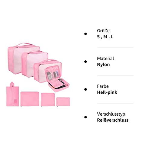 Pack of 8 Packing Cubes, Suitcase Organisation Cubes, with Shoe Bag, Laundry Bag, Travel Organisers, Clothes Bags, for Backpack